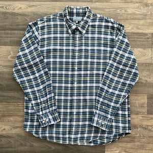 Castaway Nantucket Island Flannel Shirt Mens XL Blue Green White Plaid Button Up